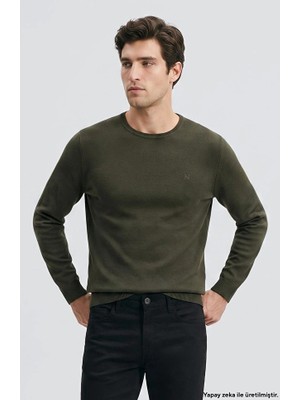Network Khaki Crew Neck Long Sleeve Pique Knit Sweater