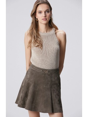 Network Light Beige Halter Neck Knit Top