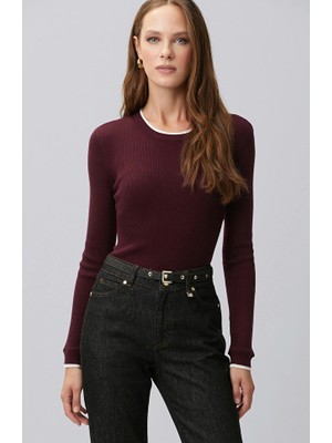 Network Burgundy Two-Tone Knit Sweater