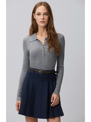 Network Grey Melange Polo Neck Knit Sweater