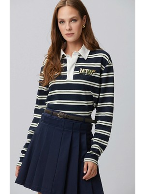 Network Navy White Striped Polo Sweatshirt