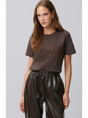 Network Dark Brown Pocket Detail T-Shirt