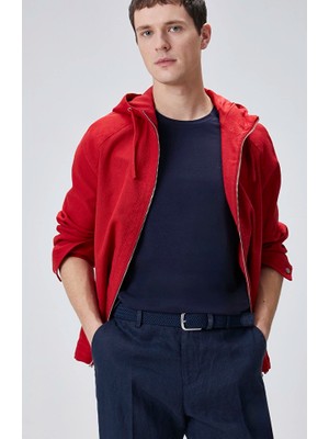 Network Red Hooded Linen Jacket