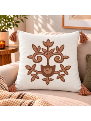 Fuens Punch Nakışlı Kırlent Kılıfı Yüksek Kalite Keten Kumaş - 43*43 cm PUNCH023