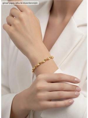 Luxenya Design cm Jewelry Çelik Singapur Zincir Bileklik Kalın Ithal Sarma Burgu Zincir Takı Mücevher 4 mm
