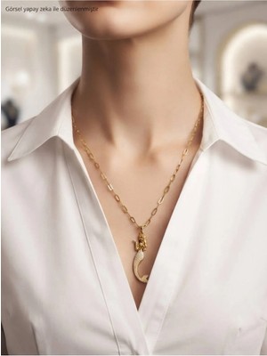Luxenya Design Deniz Kızı Figürlü Zirkon Taşlı Fashion Jewelry 14K Altın Kaplama Kadın Kolye Takı Mücevher