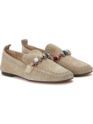 Network Stone Buckle Detail Women's Leather Loafers