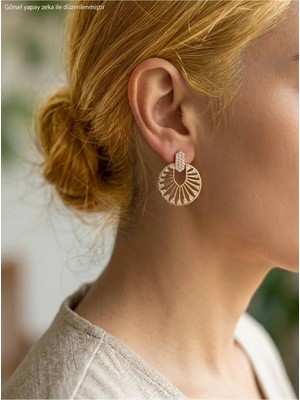Luxenya Design Xuping Zirkon Taşlı Yuvarlak Model 14K Altın Kaplama Kadın Çelik Küpe Takı Mücevher 3 cm