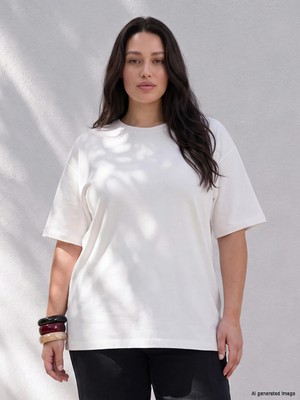 Lc Waikiki Yeni Sezon Beyaz Büyük Beden Oversize Kadın Tişört