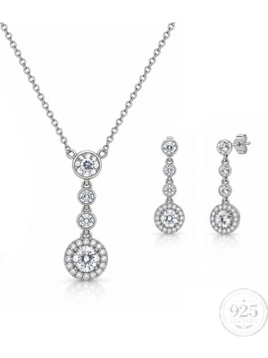 Servi 925 Ayar Gümüş Starlight Zirkon Taşlı Kolye ve Küpe Seti