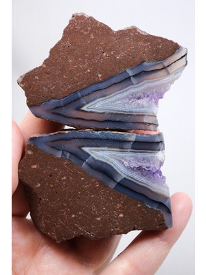 Healcrystal Mor Taşlı Akik Çifti, Matrisinde Koyu Mavi Çizgiler, 120G