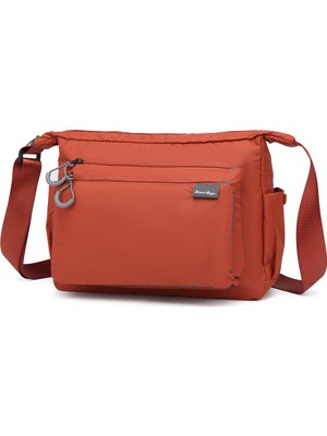 Smart Bags Hafif Kumaş Orta Boy Çok Cepli Kadın Postacı Çapraz Çanta Kiremit