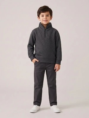 Zekids Çocuk Selanik Kumaş Yarım Fermuarlı Sweatshirt