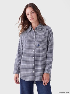 Lc Waikiki Yeni Sezon Lacivert Cepli Ekose Oversize Kadın Gömlek