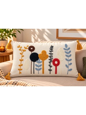 Fuens Punch Nakışlı Kırlent Kılıfı Yüksek Kalite Keten Kumaş - 35*50 cm PUNCH060D