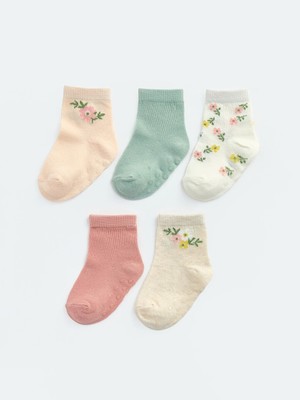 Lc Waikiki Yeni Sezon Pembe Çiçek Nakışlı Kız Bebek Soket Çorap 5'li