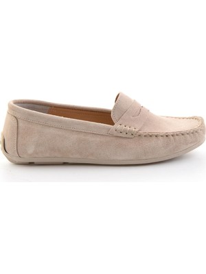 Bambi Beige Genuine Leather Women's Loafers K01045035702