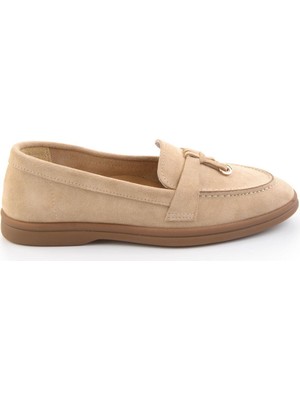 Bambi Beige Genuine Leather Women's Loafers K01045035802