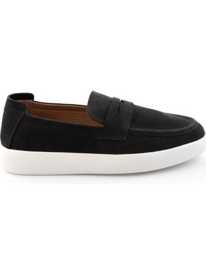 Bambi Black Genuine Leather Men's Loafers E01396304501
