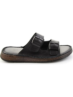 Bambi Black Genuine Leather Men's Slippers E04433011603