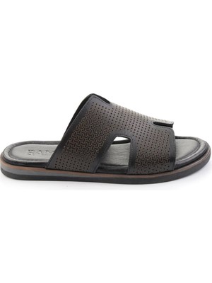 Bambi Black Genuine Leather Men's Slippers E04433444403