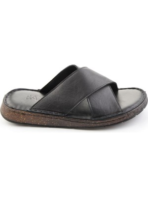 Bambi Black Genuine Leather Men's Slippers E04433010203