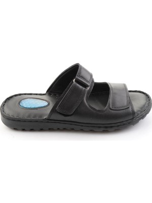 Bambi Black Genuine Leather Men's Slippers E04437184503