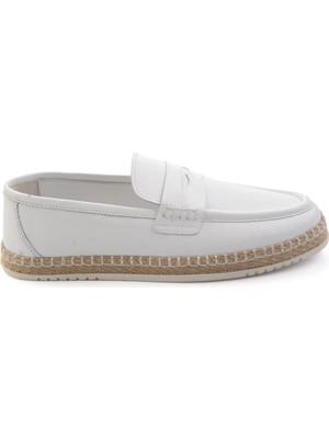 Bambi White Genuine Leather Men's Loafers E01698198640