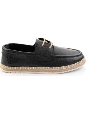 Bambi Black Genuine Leather Men's Espadrilles E01698689140