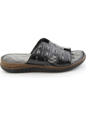 Bambi Black Genuine Leather Men's Slippers E04076111144