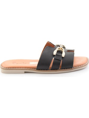 Bambi Black Genuine Leather Women's Slippers K04331612303