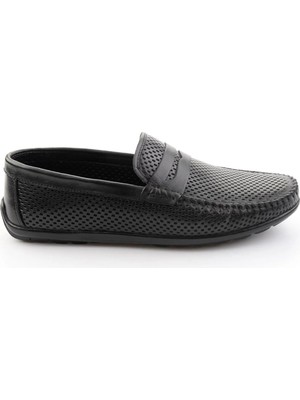Bambi Black Genuine Leather Men's Loafers E01697033003