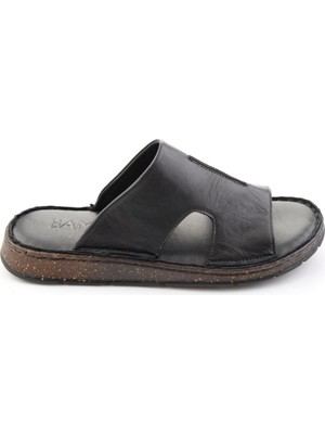 Bambi Black Genuine Leather Men's Slippers E04433011303