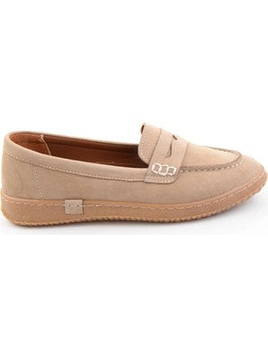Bambi Beige Genuine Leather Women's Loafers K01045050401