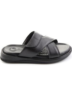 Bambi Black Genuine Leather Men's Slippers E04433002003