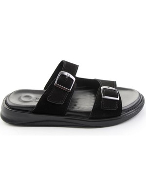 Bambi Black Genuine Leather Men's Slippers E04433080402