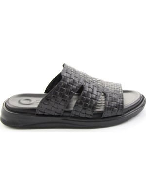 Bambi Black Genuine Leather Men's Slippers E04433901016