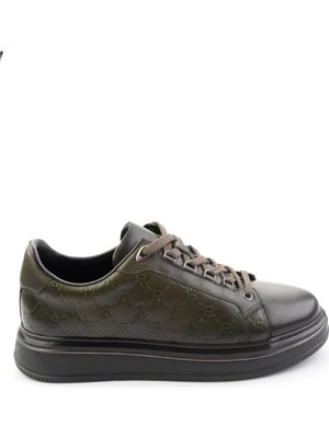 Bambi Khaki Genuine Leather Men's Sneakers E01398023103