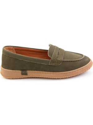 Bambi Green Genuine Leather Women's Loafers K01045050401