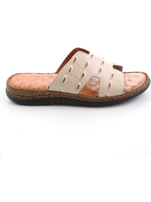 Bambi Beige Genuine Leather Men's Slippers E04076111144