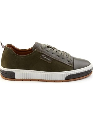 Bambi Khaki Genuine Leather Men's Sneakers E01018033543