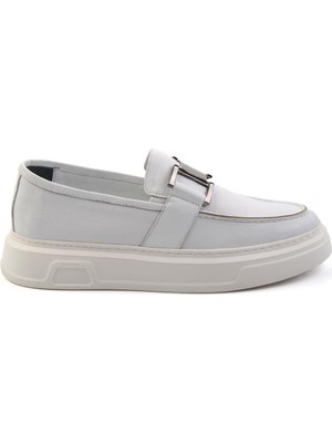 Bambi White Genuine Leather Men's Loafers E01080208803