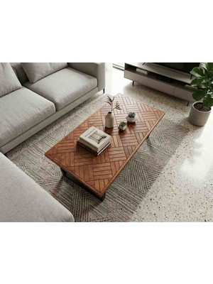 Mirrorss Orta Sehpa Mozaik Desen Ceviz Renk 120 x 60 Cm. Ofis Salon Sehpası