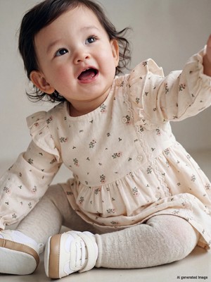 Lc Waikiki Yeni Sezon Ekru Çiçekli Gabardin Kız Bebek Elbise