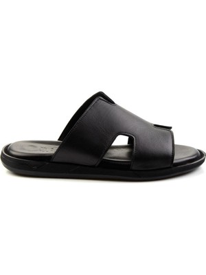 Bambi Black Genuine Leather Men's Slippers E04433111143