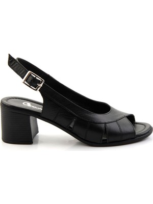 Bambi Black Genuine Leather Women's Classic Heeled Shoes K05040030303