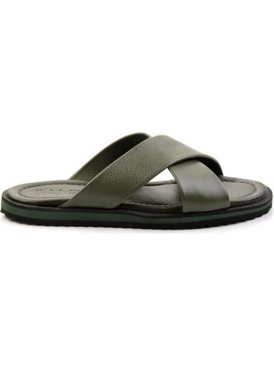 Bambi Khaki Genuine Leather Men's Slippers E04801040140