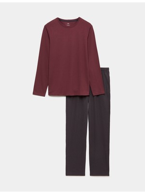 Marks & Spencer Saf Pamuk Geometrik Desenli Pijama Takımı