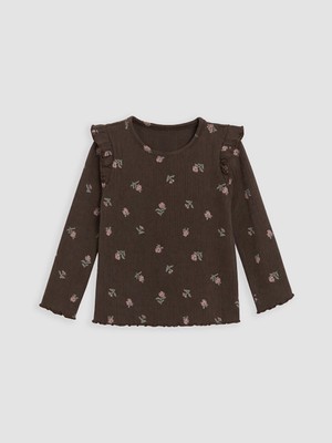 Lc Waikiki Yeni Sezon Kahverengi Çiçekli Kız Bebek Pijama Üst