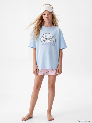 Lc Waikiki Yeni Sezon Mavi Cinnamoroll Baskılı Kız Çocuk Şortlu Pijama Takımı